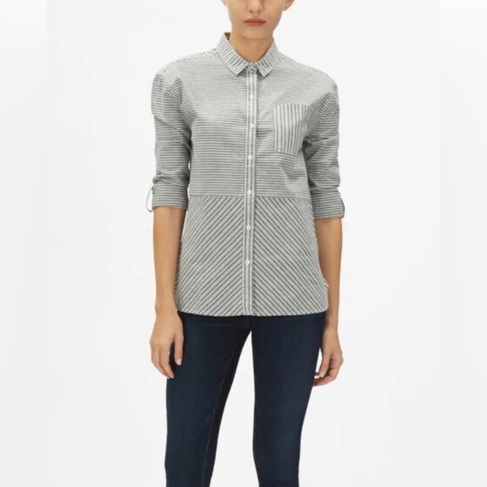 Barbour Longshore button Shirt cotton US 4 blue white stripes girlfriend fit